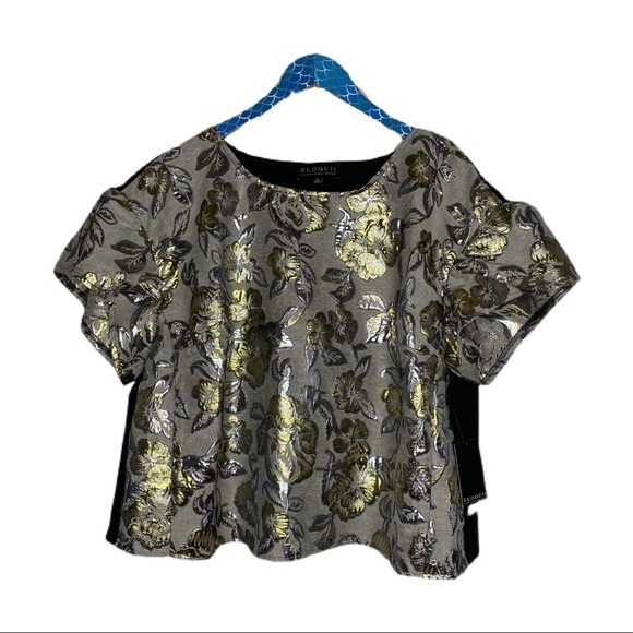 Eloquii Tops - Eloquii Studio Bell Sleeve Gold Brocade Top